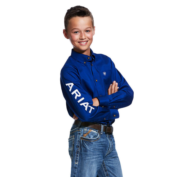 Kids Ariat Team Logo Twill Classic Fit Shirt Ultramarine/White 10030164