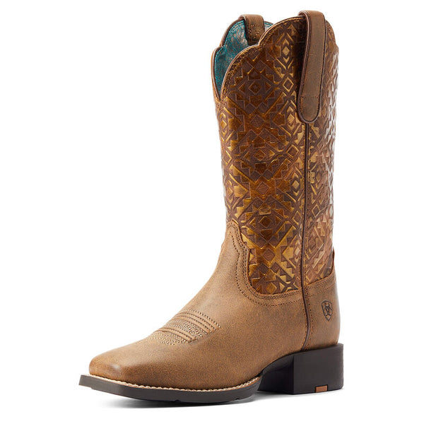 Ariat Ladies Round Up Wide Square Toe Western Boot Bare Brown 10044431