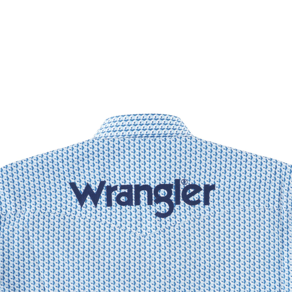 Wrangler Men's Logo Geometric Print Blue Button Down Shirt 112318482