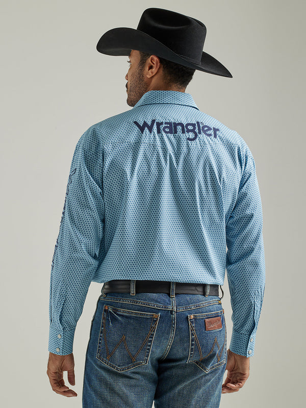Wrangler Men's Logo Long Sleeve Western Snap Print Shirt 112327778