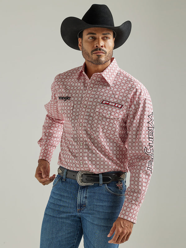 Wrangler Men's Logo PBR Long Sleeve Western Snap Print Shirt 112327796
