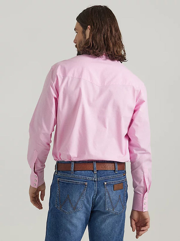 Wrangler Men's Bucking Cancer Button Down Shirt in Fuschia Pink 112329902