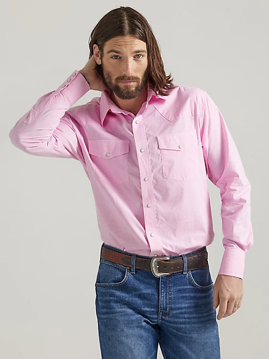 Wrangler Men's Bucking Cancer Button Down Shirt in Fuschia Pink 112329902