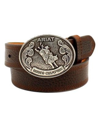 Ariat Western Belt Boys Leather Bull Rider Buckle Etched A1305802