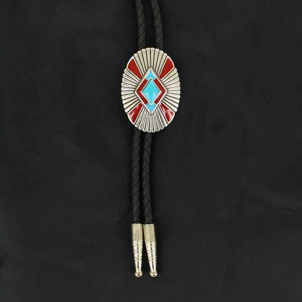 M&F Western Unisex Bolo Tie Turquoise/Red Pendant 22814