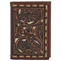 Tony Lama Mens Trifold Wallet Tooling With Rawhide Lacing 23094322W1