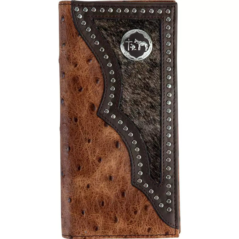 3D Belt Company Men's Brown Ostrich Rodeo Hair On Wallet DW914