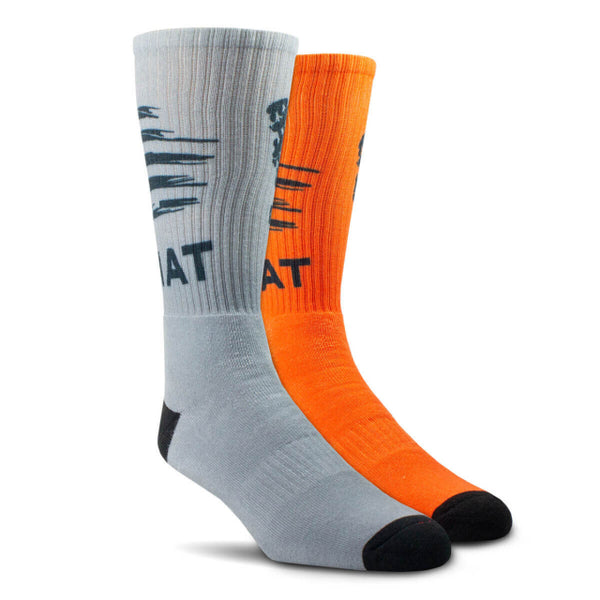 Ariat Patriot Graphic Crew Work Sock size Large Grey and Orange Large 10042686