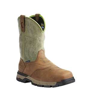 Ariat Men's Rebar Flex Western H2O Rye Brown & Green Composite Toe Boots 10021486