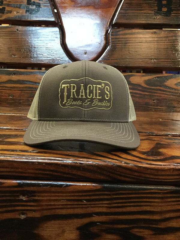 Tracie's Logo Khaki Embroidered Richardson Trucker Hat Brown/Khaki Mesh