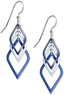 Silver Forest Blue and Silvertone Open Diamond Shapes Dangle Earrings  NE-0807B