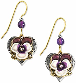 Silver Forest Purple Pansy Dangle Earrings