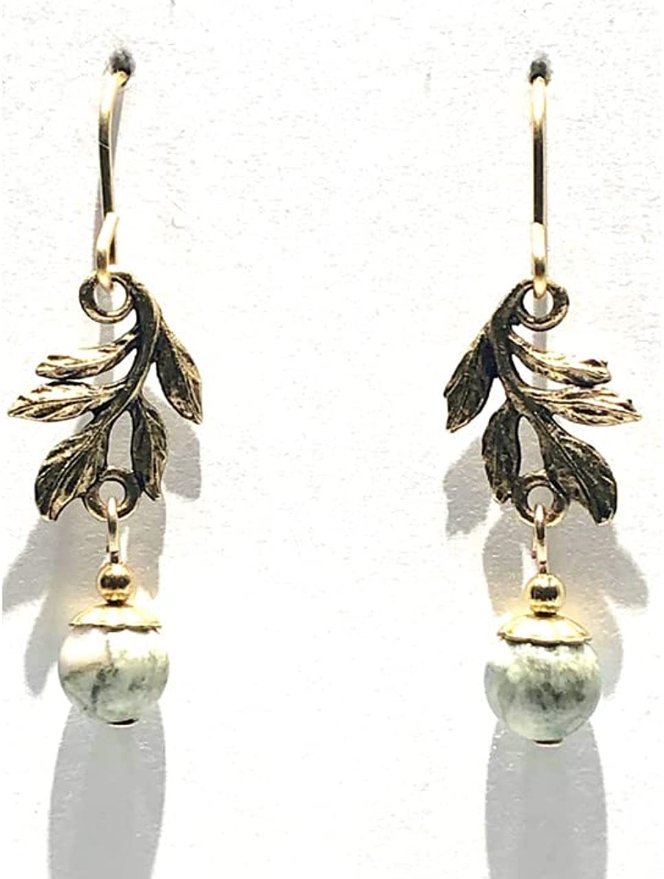 Silver Forest Leaf Swag with Bead Drop pierced Earrings NE-1993
