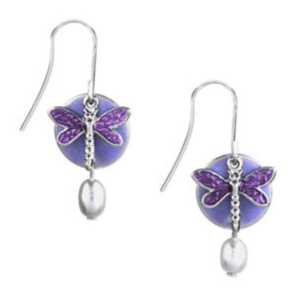 SILVER FOREST DRAGON FLY ON PURPLE STONE NE-0008A