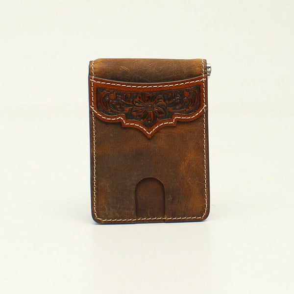 Ariat® Men's Floral Embossed Tan Money Clip Bifold Wallet A3532308