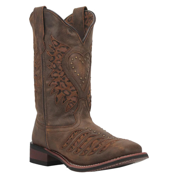 Laredo Ladies Stella Leopard Print Inlay Studded Boot Square Toe 5889