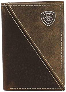 Ariat Western Mens Wallet Leather Trifold Diagonal Stitch Concho Brown A3544602