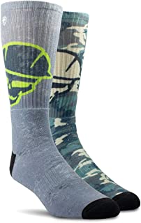 Ariat Unisex Arch Support Roughneck Graphic Crew Socks, 2-Pair Pack 10038274 Medium