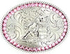 Nocona  37380 Oval Buckle with Pink Rhinestones and Barrel Racer