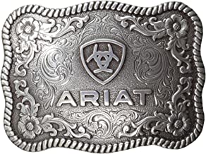 Ariat Men's Scalloped Rectangular Filigree Buckle Belt, Silver A37006