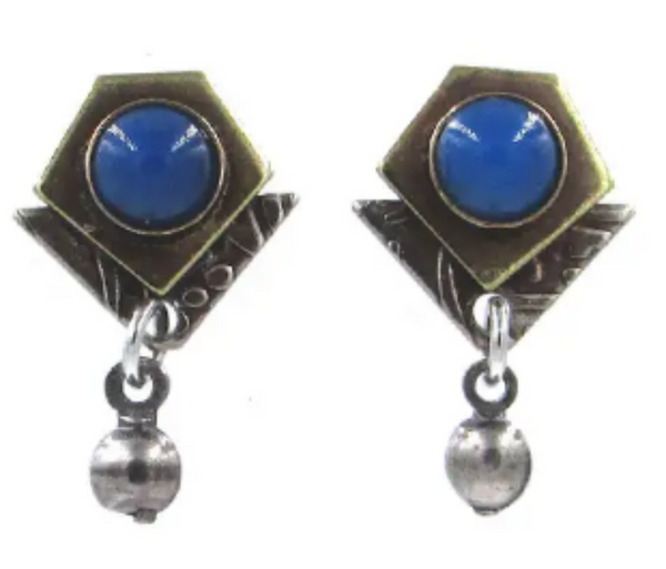 Silver Forest Blue Onyx Stone & Drop Post Earrings. NE-1669