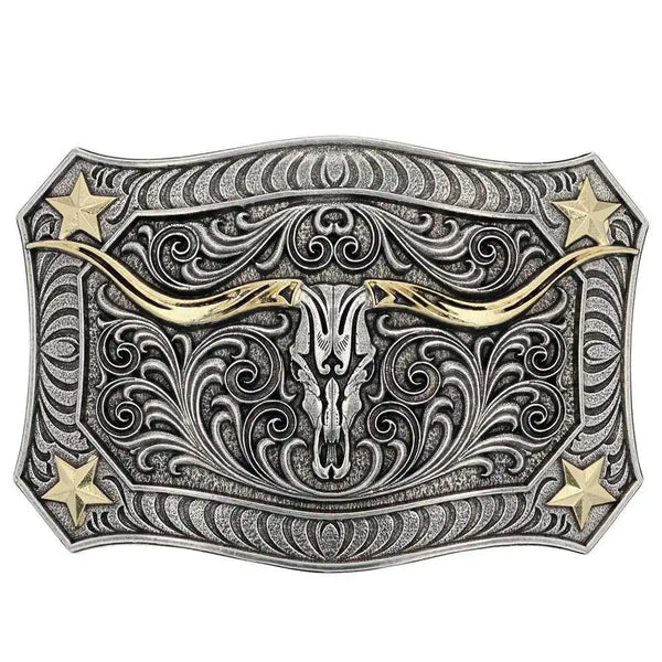 MONTANA SILVERSMIHTS Long Horn Crest Belt Buckle A935