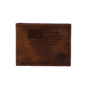 Men's Ariat Brown Distressed USA Flag Bi-Fold Wallet A3545602