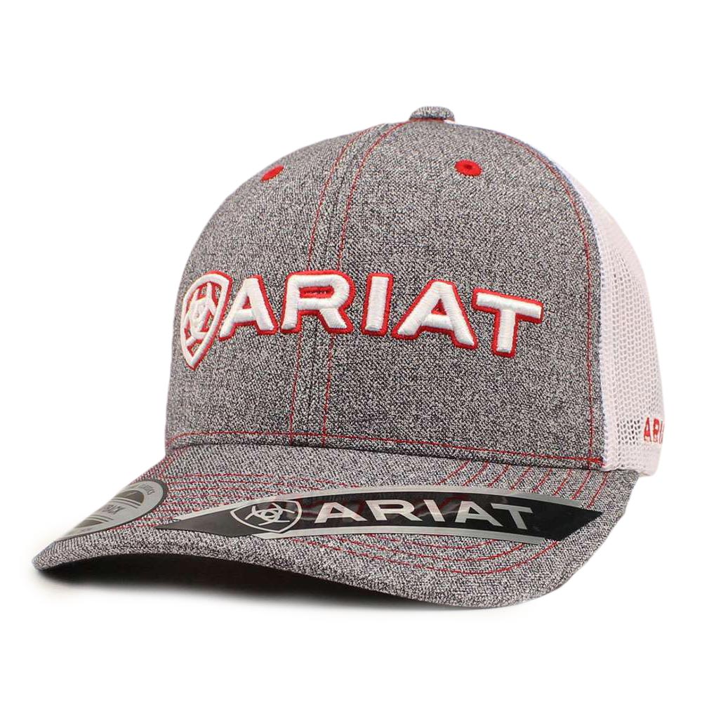 Ariat Mens Hat Baseball Cap Mesh Back Logo Patch Gray Tweed Snapback A300000806