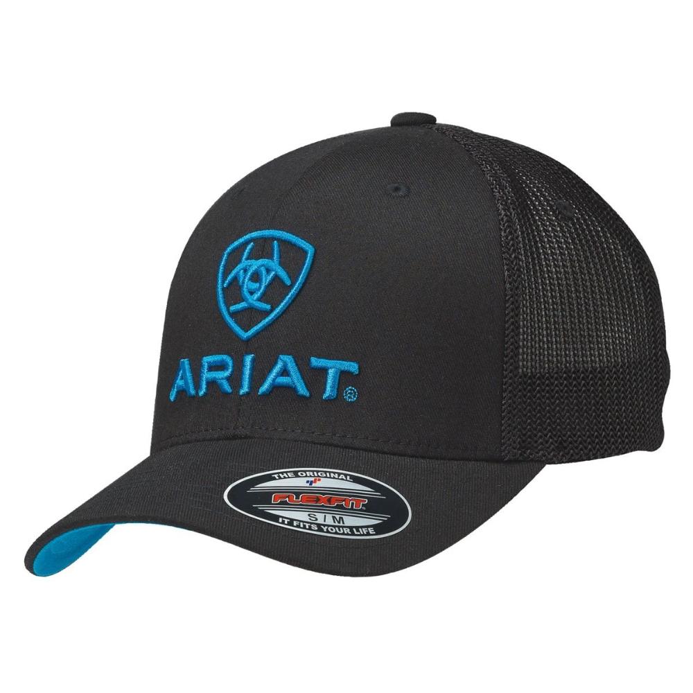 Ariat Black with Turquoise Logo Mesh Side Flex Fit Cap 1502301