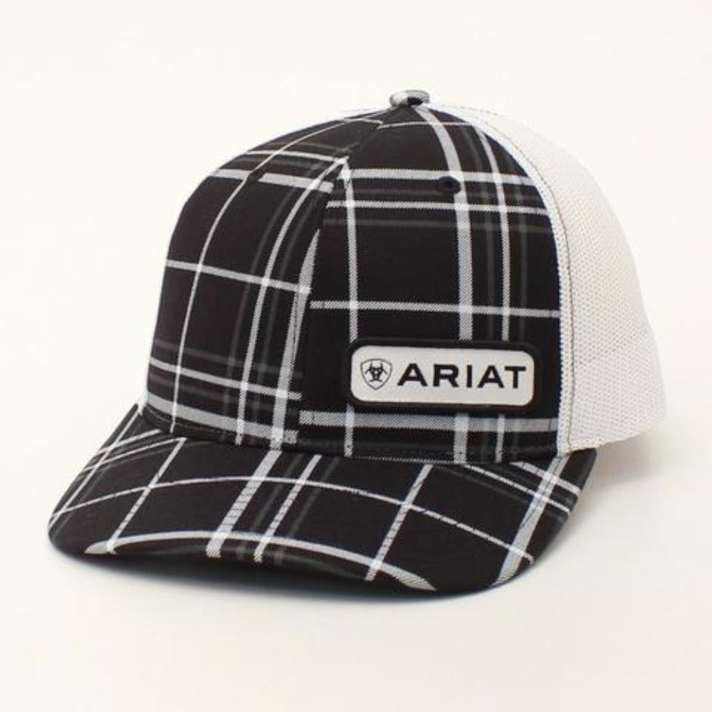 Men's Ariat Black and White Plaid Ball Cap A300017001