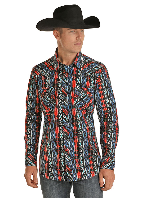 Rock And Roll Men's LS Modern Aztec Snap B2S1302