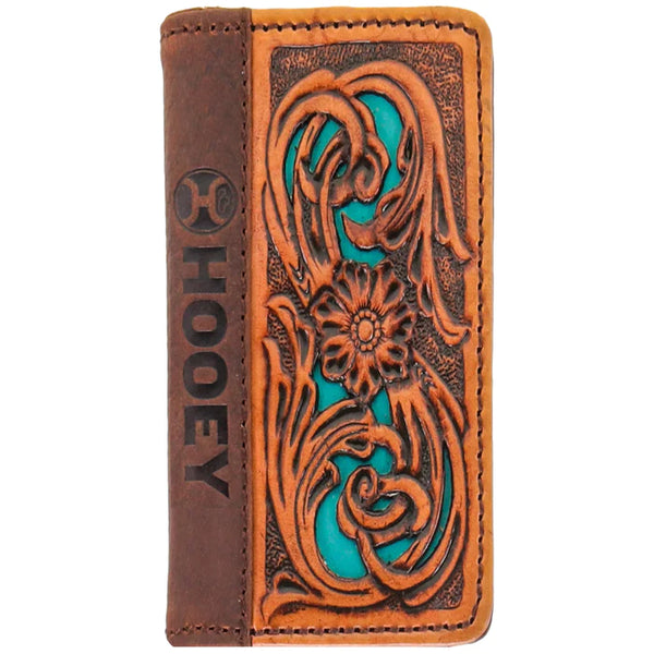 HOOEY "Cash" Rodeo Hooey Wallet Tan with Turquoise Inlay - HW025-TNTQ