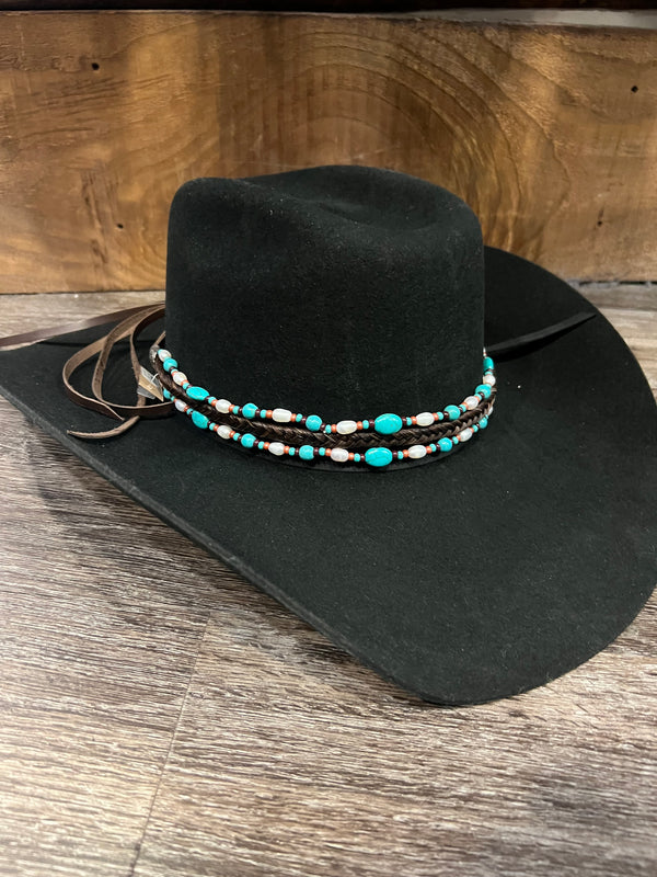 Cowboy Collectibles Turquoise Pearl Bead and Horse hair Hatband-HB12