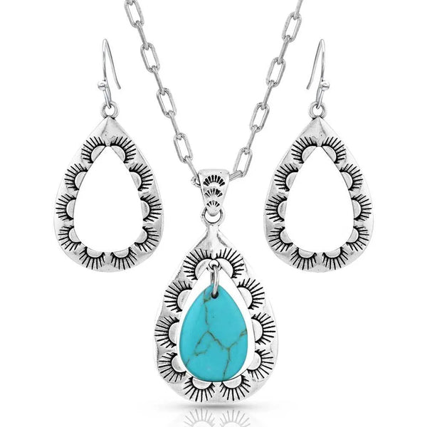 Montana Silversmiths Roadrunner Turquoise Scalloped Jewelry Set-JS5129