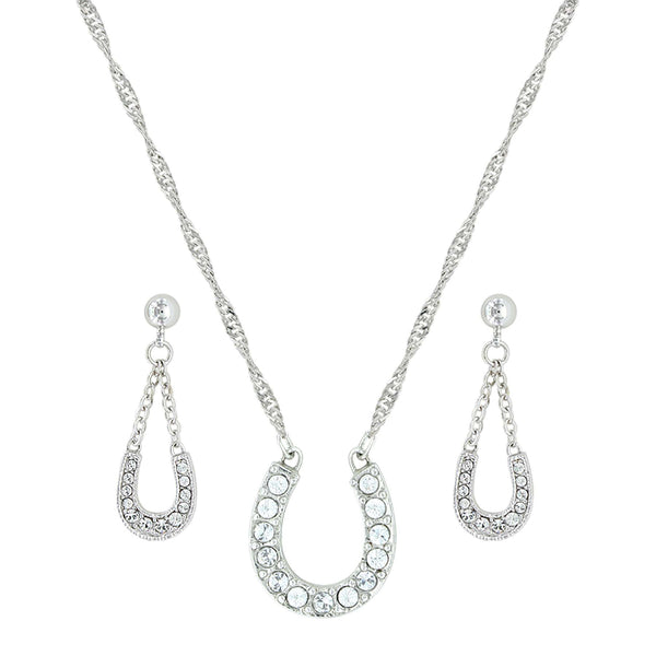 Montana Silversmiths Crystal Clear Lucky Horseshoe Jewelry Set JS808