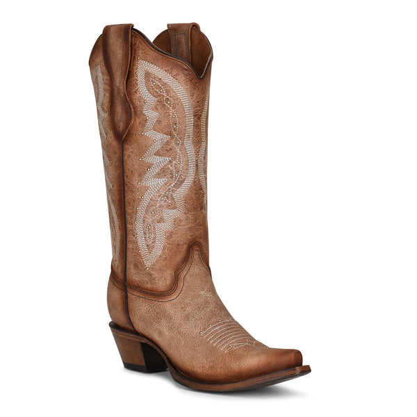 Circle G Ladies Brown Embroidery With Studs Snip Toe Boot L2041