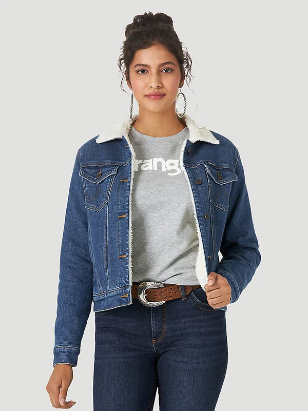 Wrangler Ladies Retro Sherpa Lined Western Denim Jacket in Denim LWJ32
