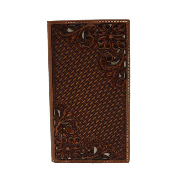 Nocona Western Men's Rodeo Floral Tooled ID Brown Wallet N500014002