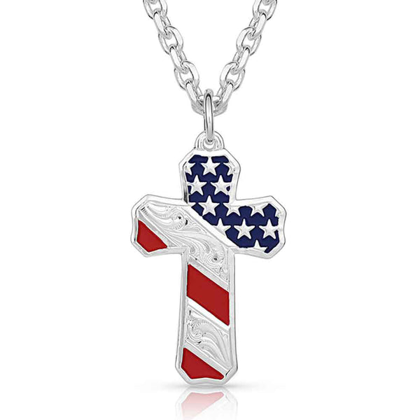 Montana Silversmith Born In the USA Patriotic Cross Necklace NC3771