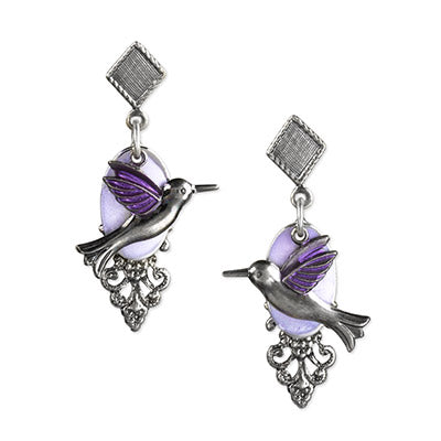 Silver Forest Purple Humming Bird Earrings NE-0510