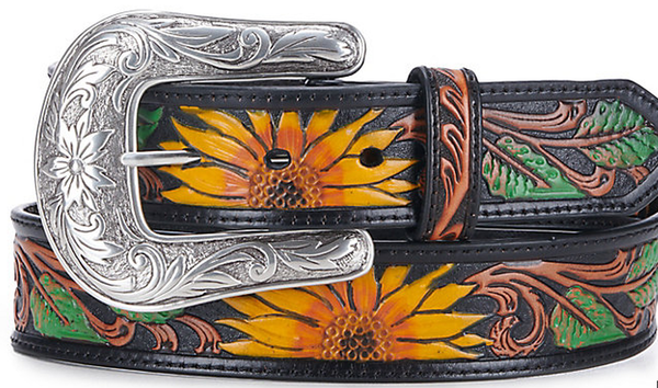 Nocona Women's Sunflower Tooled Silver Buckle Belt N320002301