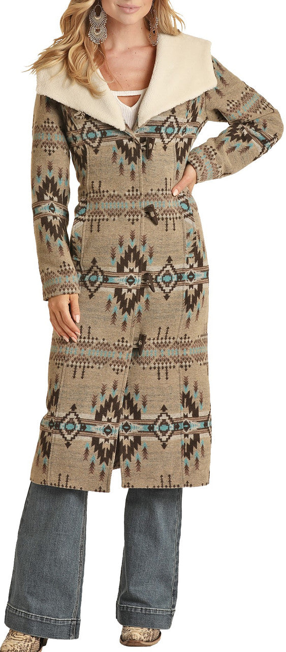 Ladies Panhandle Aztec Wool Long Coat PRWO92RZYZ