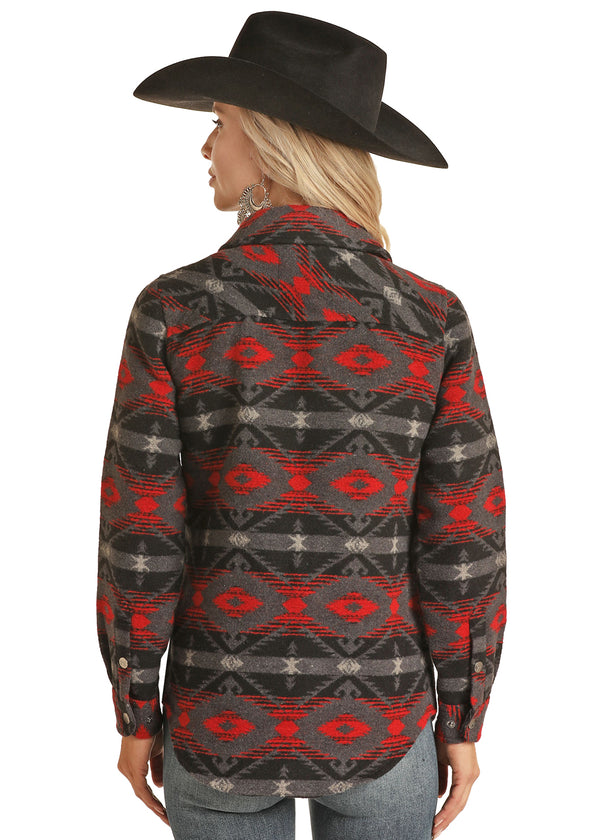 Ladies Powder River Aztec Print Jacket Black/Red PRWO92RZZ3