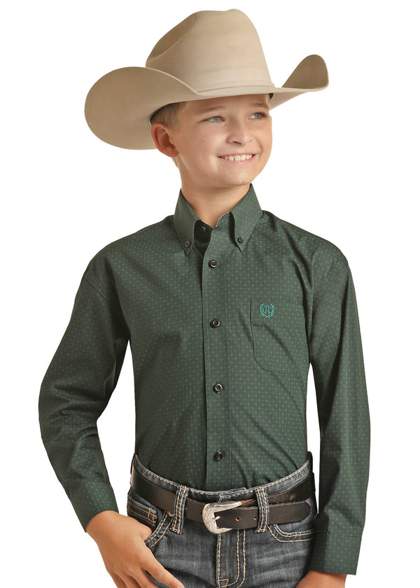 Panhandle Boys Button-Down Brushed Poplin Green Button Down Shirt PSBSODRZ2D