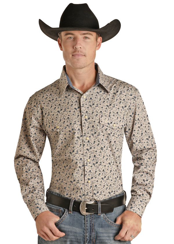 Panhandle Men's Pearl Snap Longsleeve Shirt-PSMSODR07W