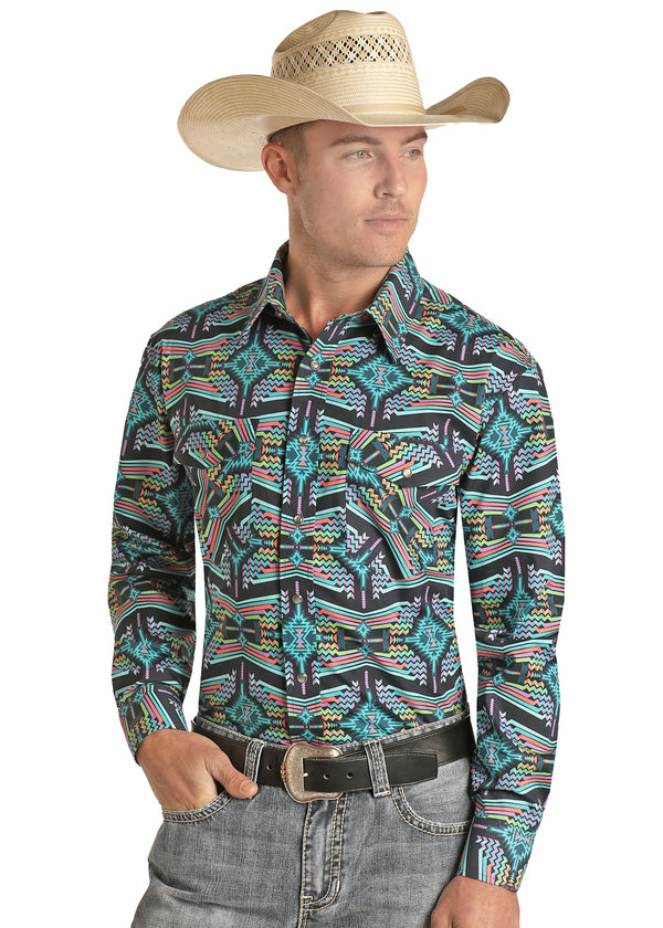 Men's Panhandle Slim Aztec Print Snap Shirt PSMSOSR0N8