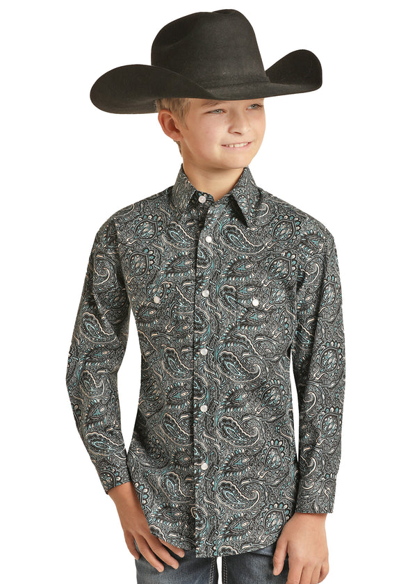Boy's Rock&Roll Pearl Snap Button up shirt-RRBSOSR093