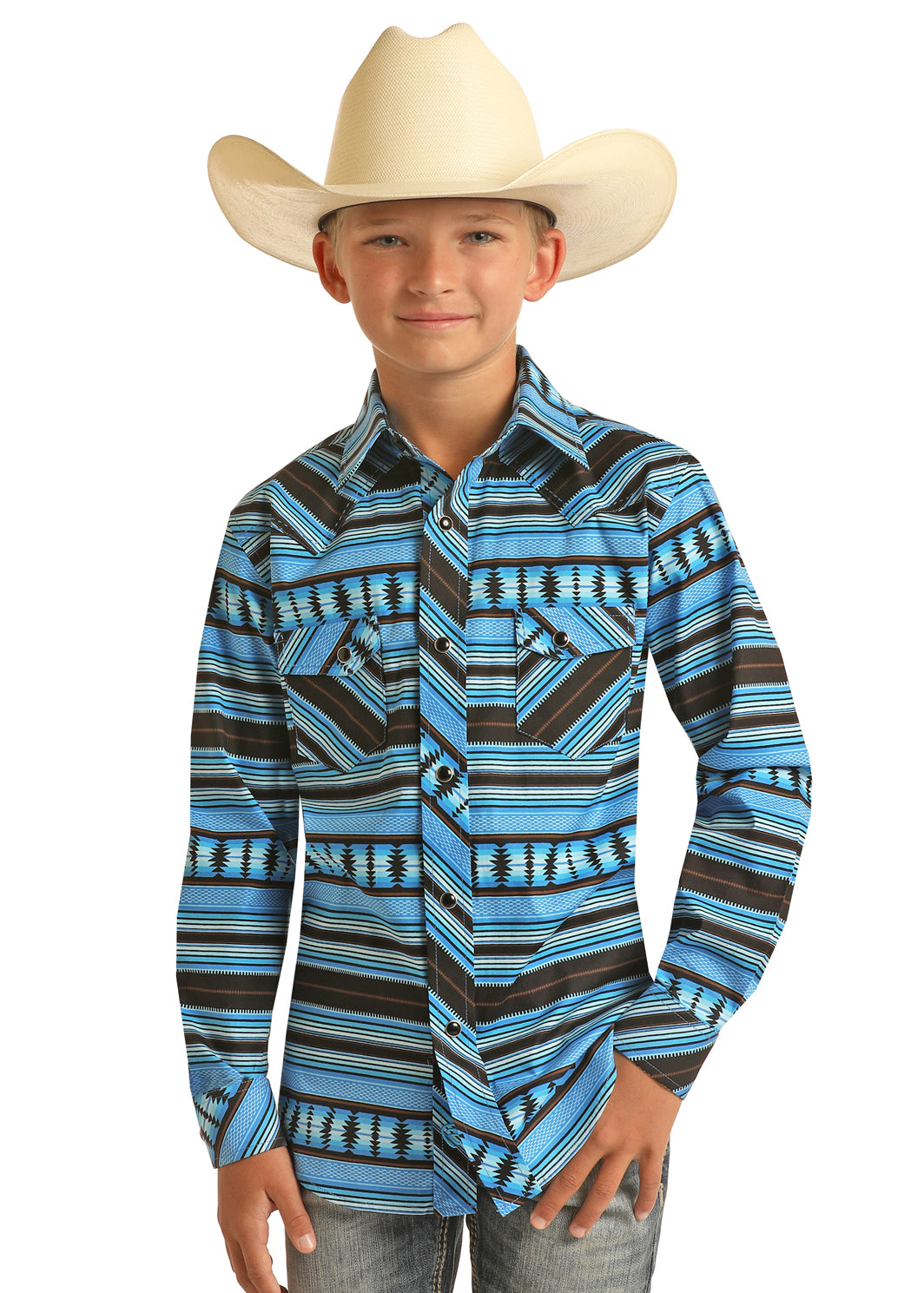 Kids Rock & Roll Denim Aztec Stripe Long Sleeve Shirt RRBSOSRZ81