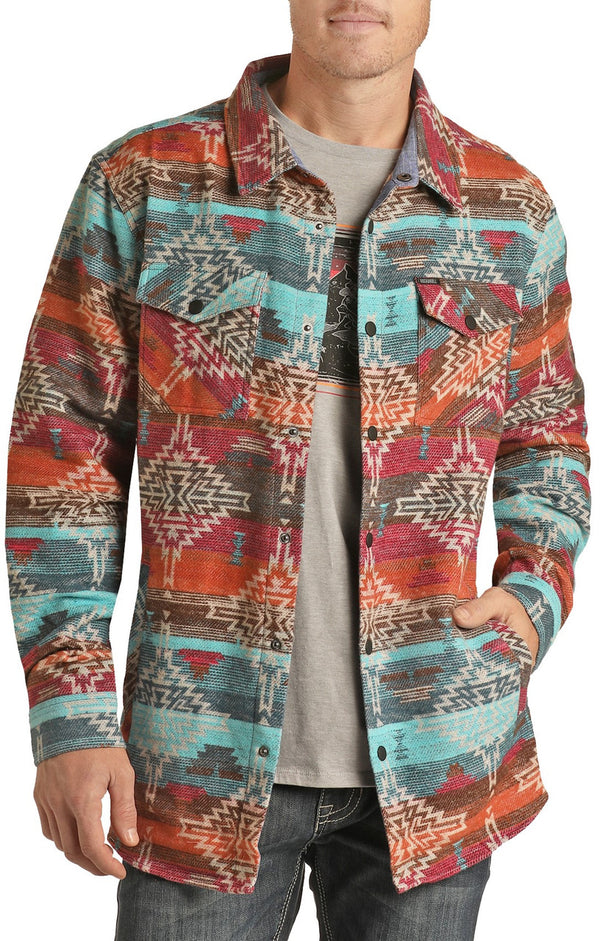 Cotton Multi Colored Aztec Jacquard Shirt Jacket RRMO92RZWQ
