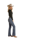 ROCK and Roll Ladies Ladies Yoke Detail High Rise Boot Cut Jeans RRWD4HR0G3